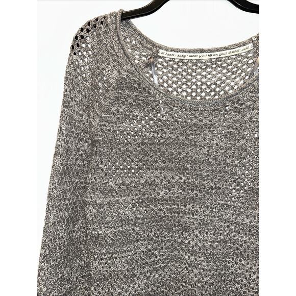 Roxy Fishnet Crochet Sweater Womens Medium Heathered Gray Grunge Coastal Beach - Picture 3 of 15